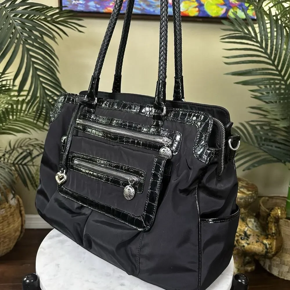 Brighton Smart Tech Maxwell Bag Laptop Organizer Croc Embosssed Leather Nylon
